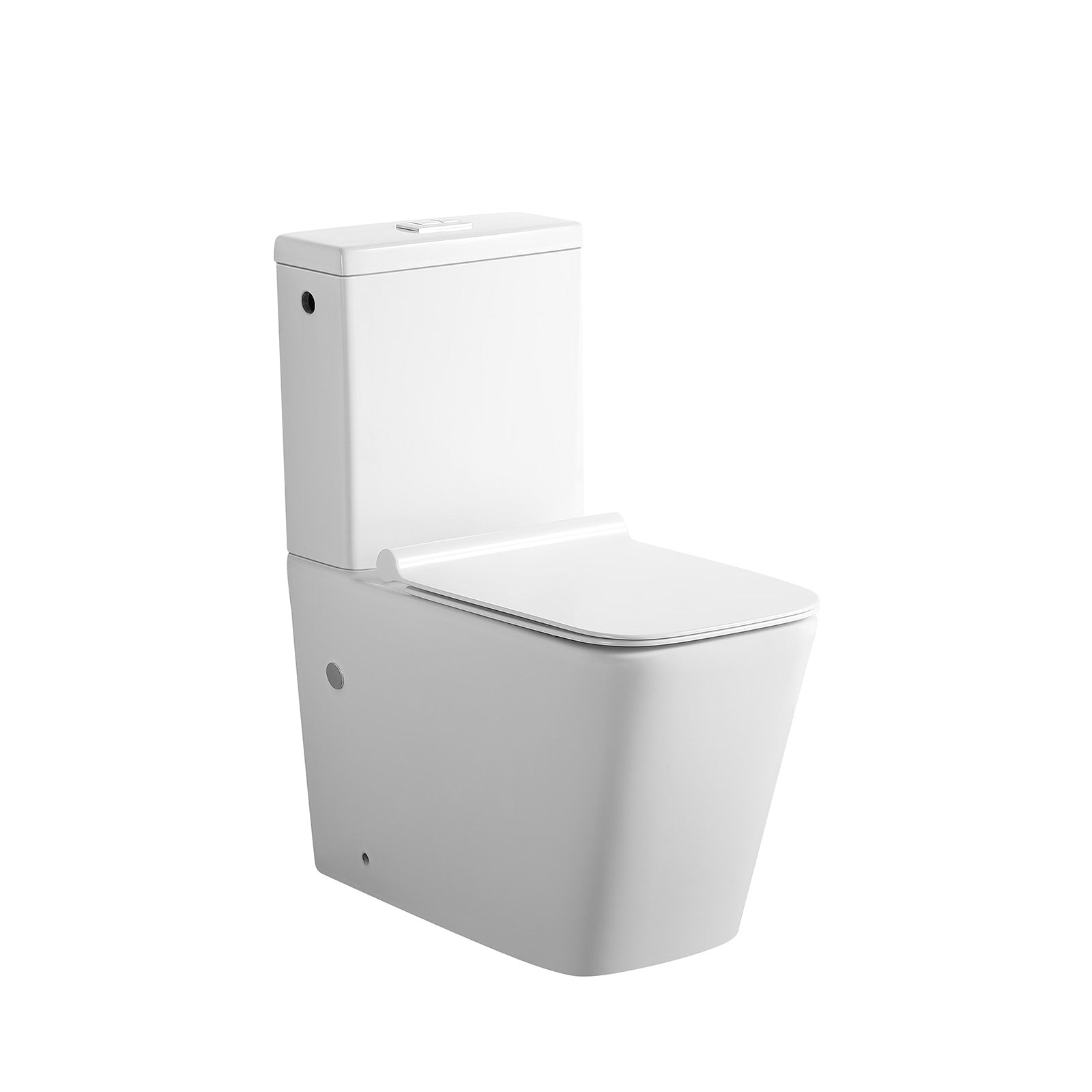 Spülrandlose Stand-WC-Kombination in eckiger Form mit Spülkasten & Soft-Close WC-Sitz in Weiß glänzend