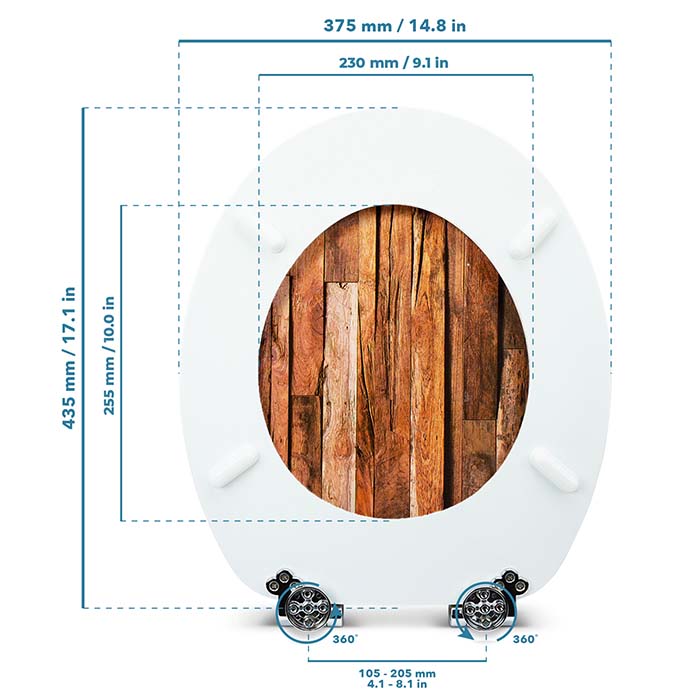 Holz Klodeckel mit Absenkautomatik & im industriellen Design mit Maßstab