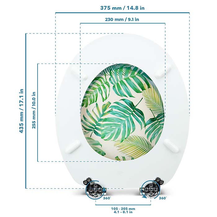 Wooden Toilet Seat with Soft-Close "Tropical Leaves"