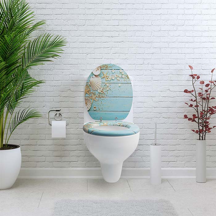 WC Sitz aus Holz mit Absenkautomatik "Caribbean Blue"