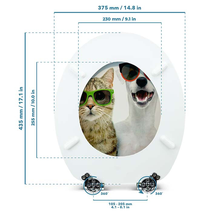 Wooden Toilet Seat with Soft-Close "Cat & Dog"