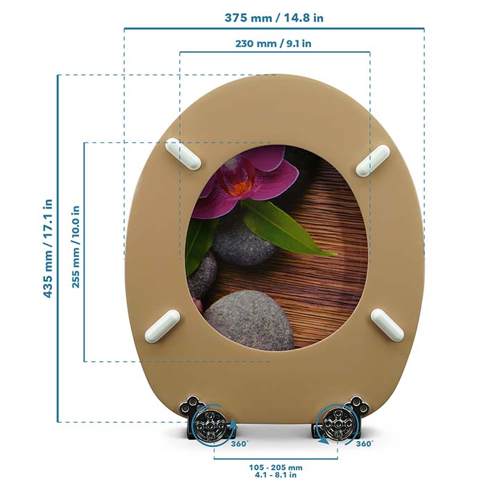 Holz Klodeckel mit Absenkautomatik & Blumen Stein Motiv mit Massstab