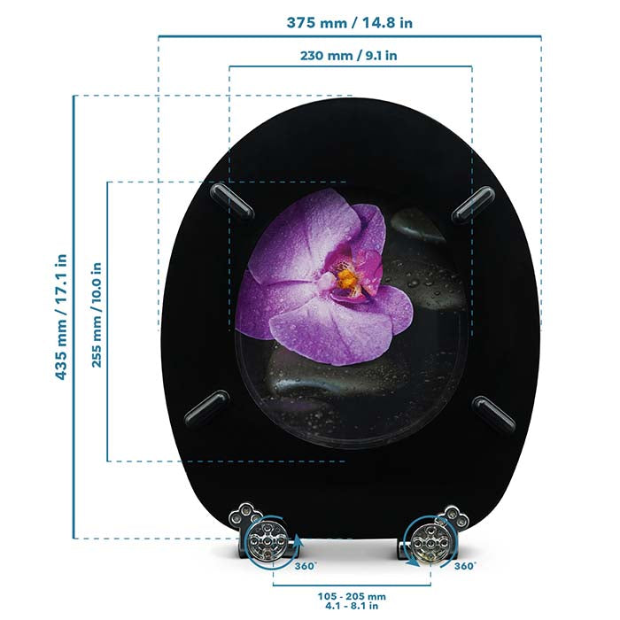 Holz Klodeckel mit Absenkautomatik & Way of Orchid Motiv mit Massstab