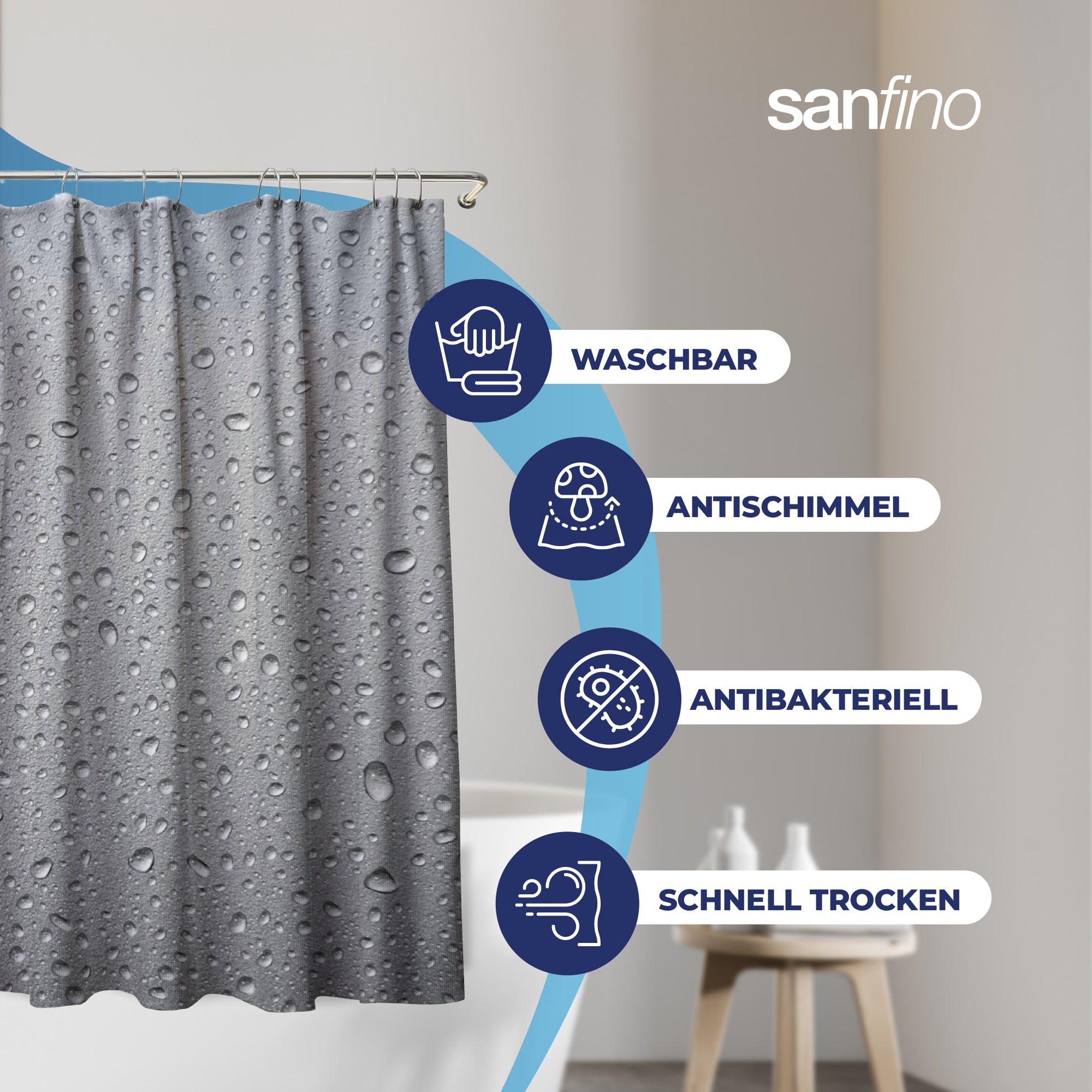 Shower curtain with motif "Grey Splash"