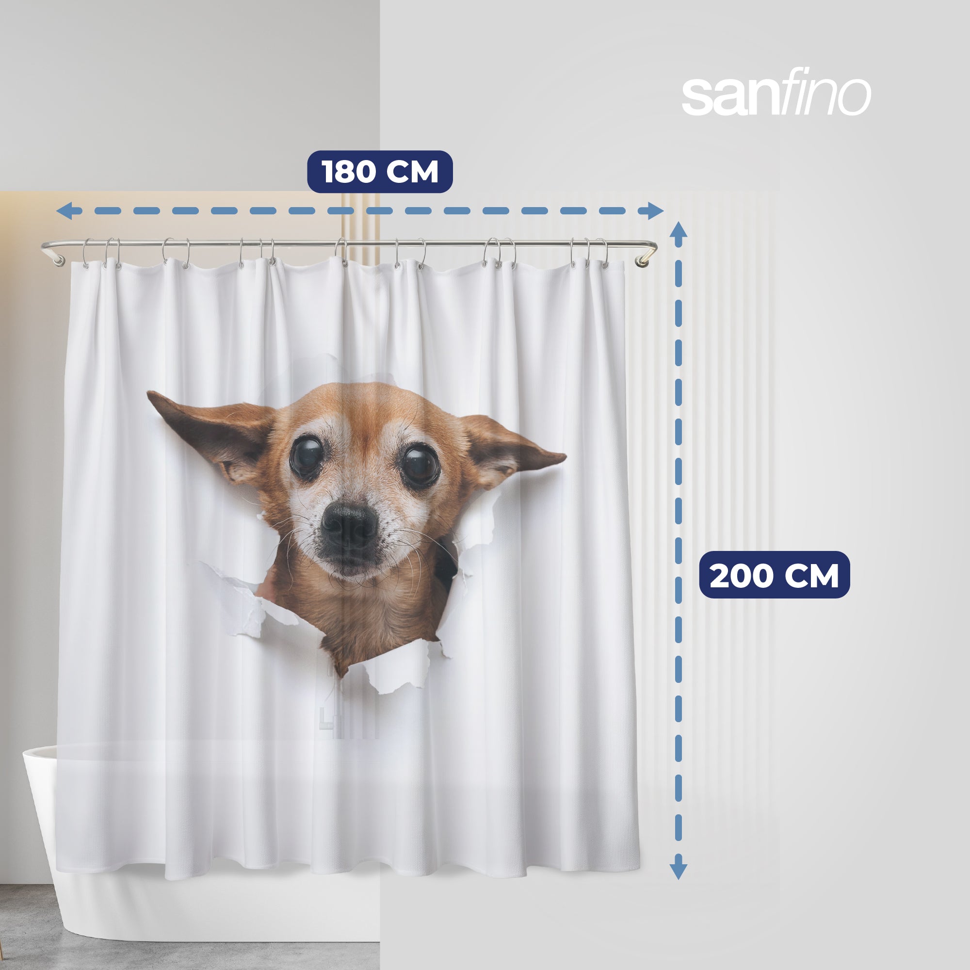 Shower curtain with "Chihuahua" motif