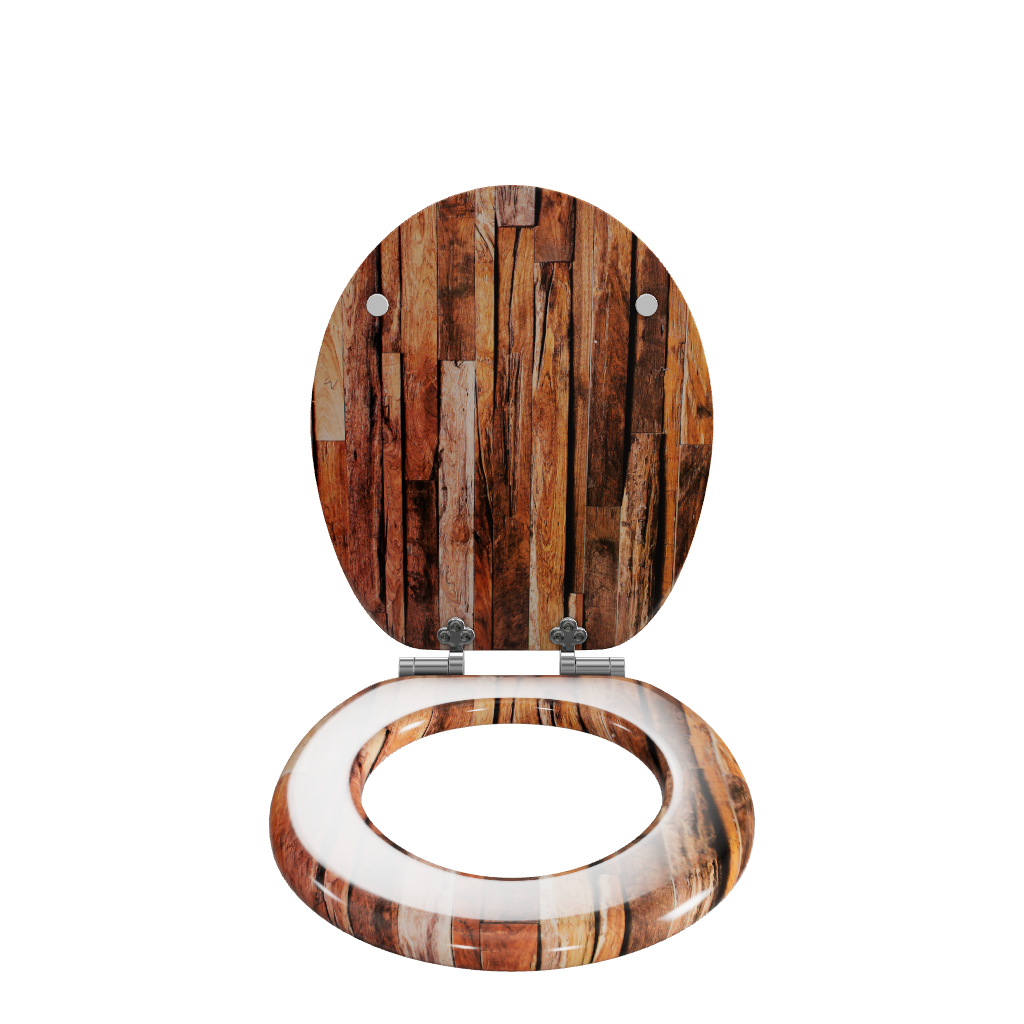 3D Modell des Sanfino Holz WC-Sitzes "Industrial Wood" mit Absenkautomatik.