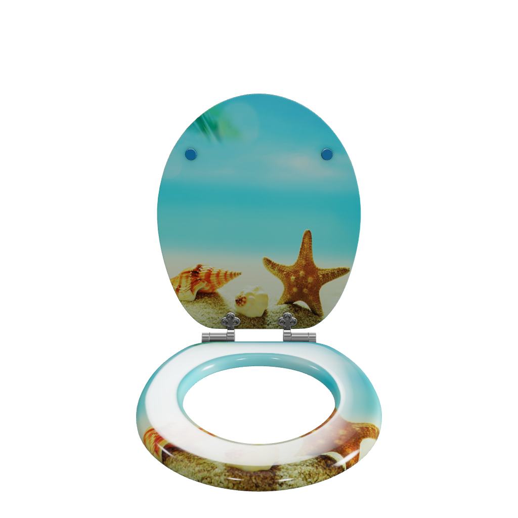 3D Modell des Sanfino Toilettensitzes "Seastar Beach" mit Absenkautomatik.