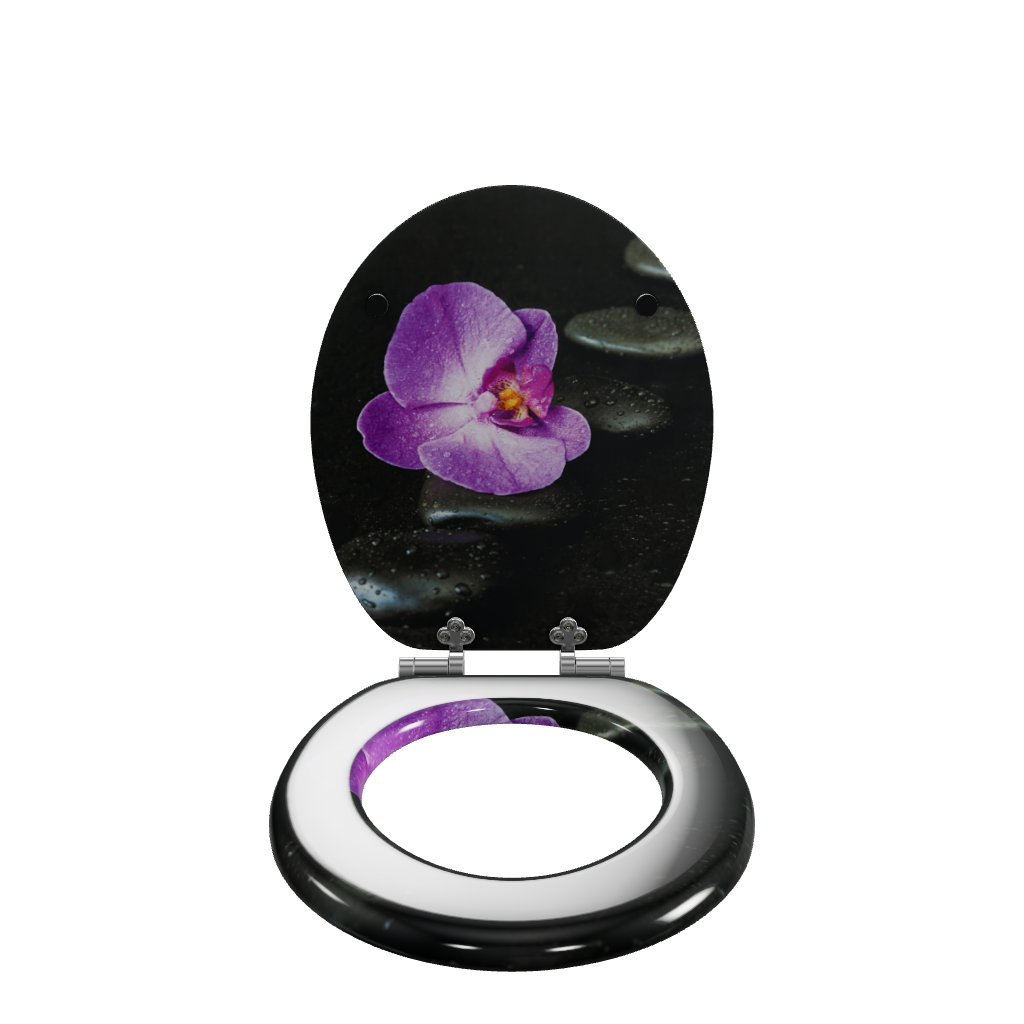 3D Modell des Sanfino Holz WC-Sitzes "Way of Orchid" mit Absenkautomatik.