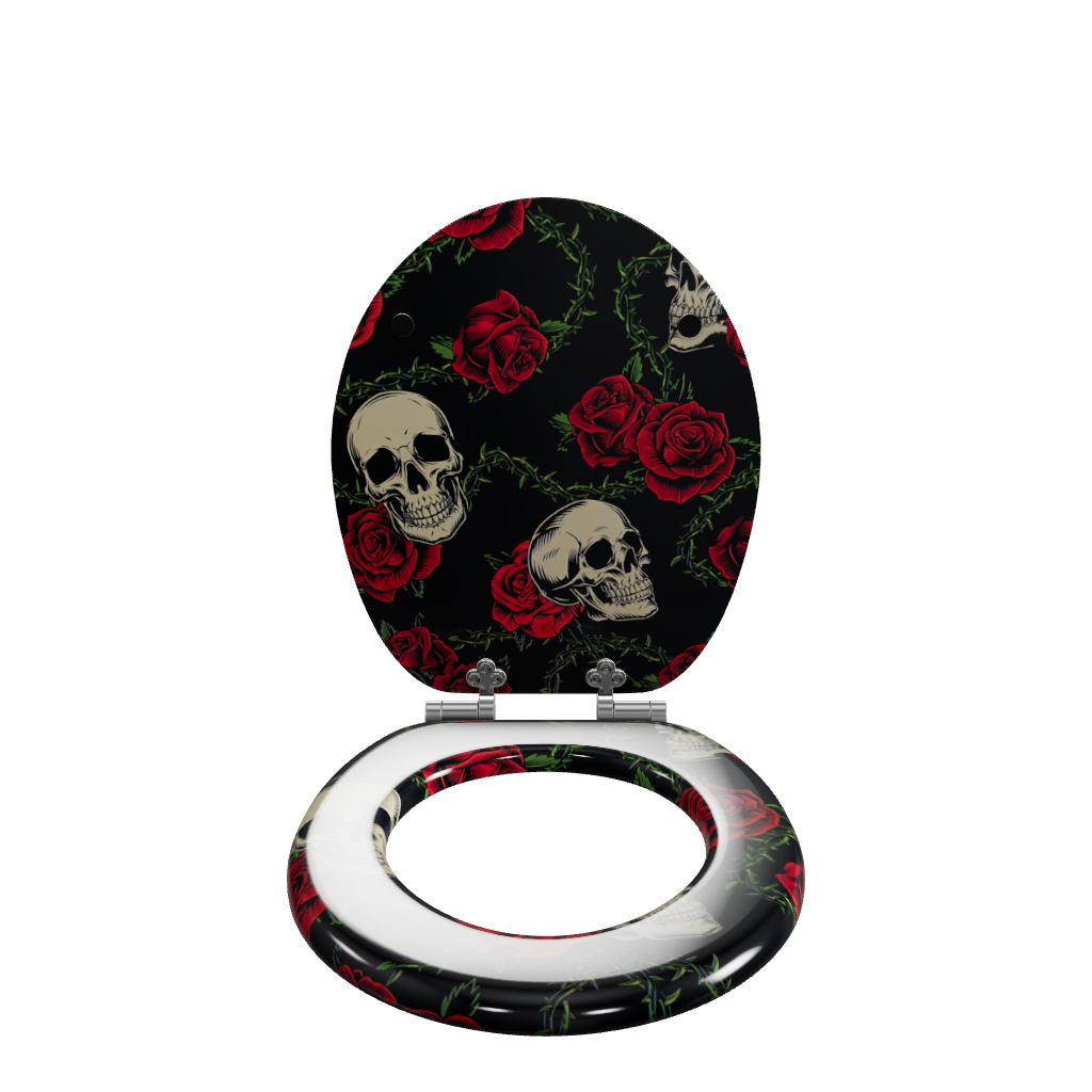 3D Modell des Sanfino Holz WC-Sitzes "Rose Skull" mit Absenkautomatik.